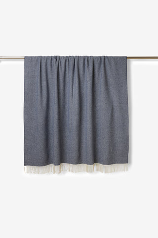 Pires - Plaid in Lana e Cashmere con Frange Navy