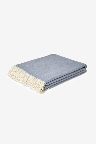 Pires - Plaid in Lana e Cashmere con motivo spinato Avio