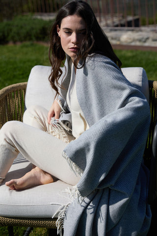 Radda - Raffinato Plaid in Cashmere e Lana Merinos Medio Bianco