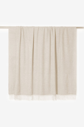 Saser - Raffinato Plaid in Puro Cashmere con Frange Bianco