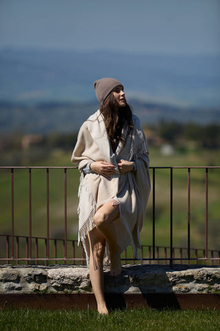 Saser - Raffinato Plaid in Puro Cashmere con Frange Pietra