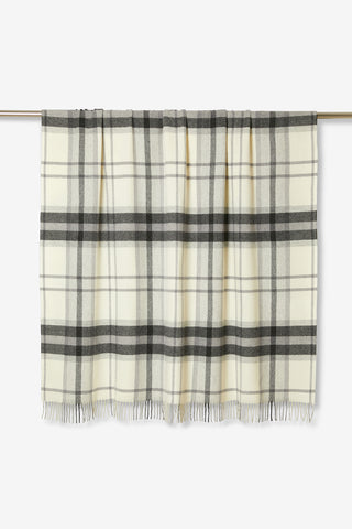 Scozia Plaid in Lana Vergine Antracite Grey Bianco
