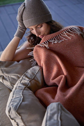 Sienna - Plaid in Pura Lana Vergine Jacquard Arancione