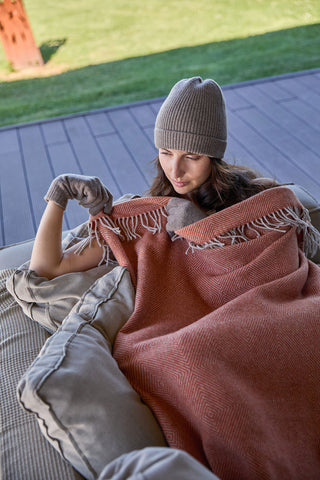 Sienna - Plaid in Pura Lana Vergine Jacquard Arancione