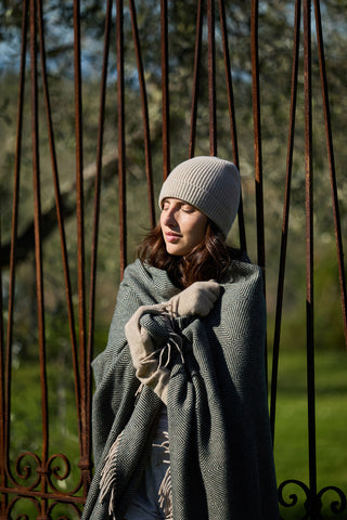 Sienna - Plaid in Pura Lana Vergine Jacquard Verde Bosco