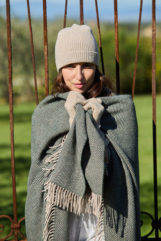 Sienna - Plaid in Pura Lana Vergine Jacquard Verde Bosco