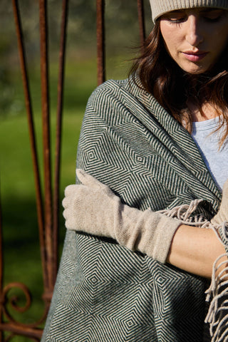 Sienna - Plaid in Pura Lana Vergine Jacquard Verde Bosco