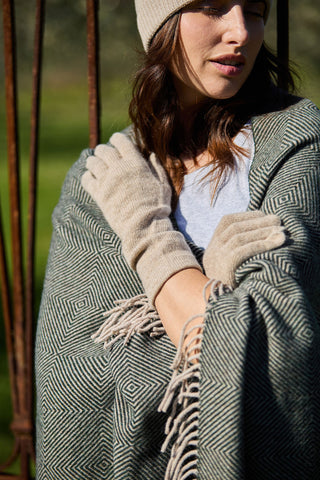 Sienna - Plaid in Pura Lana Vergine Jacquard Verde Bosco