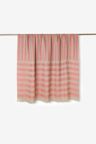 Stripe - Pareo Mare Donna in Puro Lino con Frange Corallo